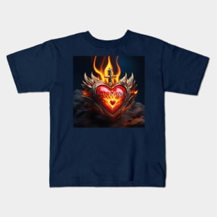 Sacred Heart in Flames Kids T-Shirt